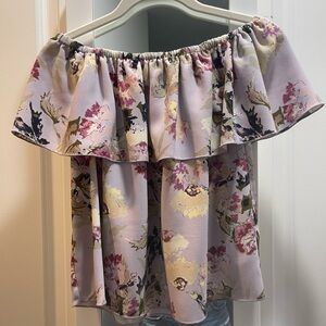 Aritzia Wilfred Floral Off-Shoulder Blouse - Purple and Cream